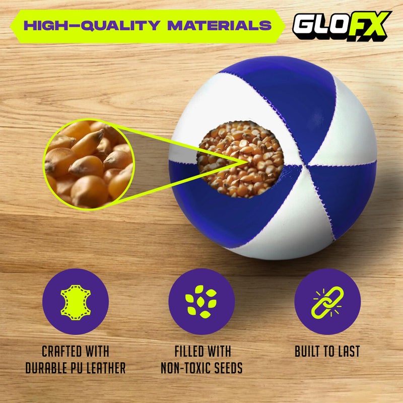 GloFX Juggling Balls [Pack of 3] for Beginners to Advanced Jugglers - No Bounce Design - Durable Weighted Juggle Ball Kit - 2 Layer Construction - Soft and Easy Juggling Kit - Mixed Colors - Image 5